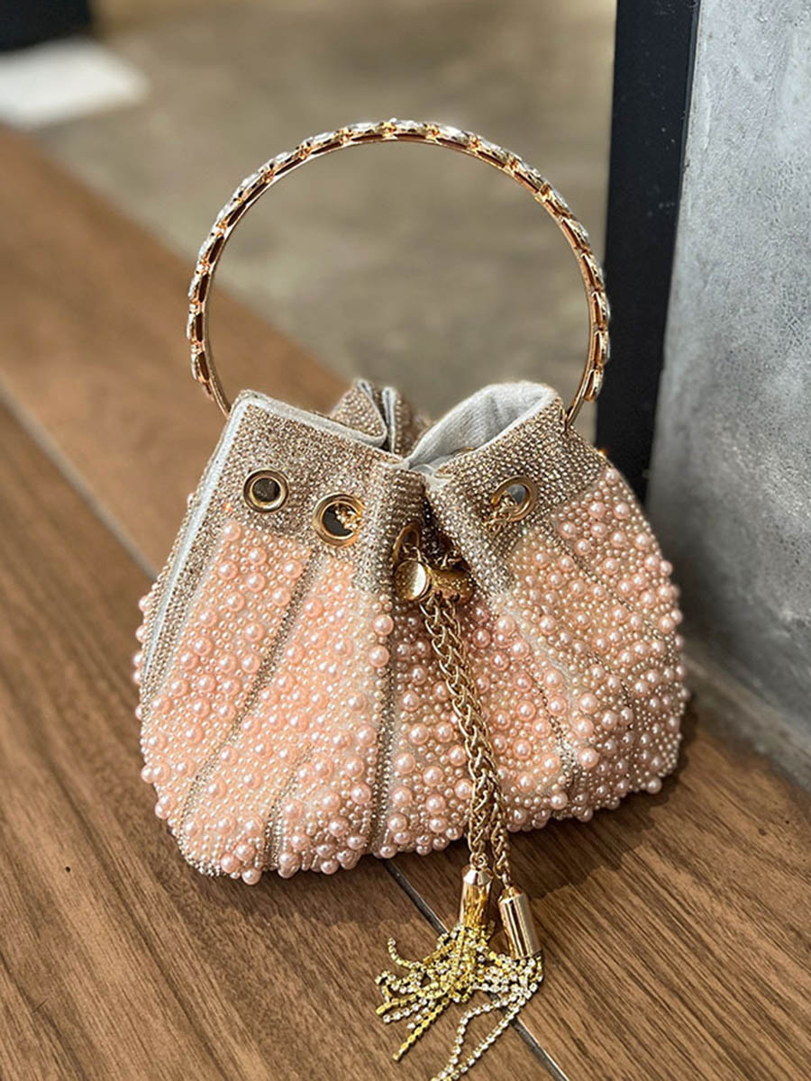 Sac à main ajouré géométrique à strass, à cordon de serrage