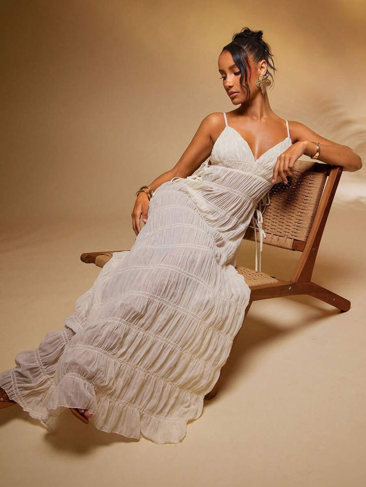 Kiora | Robe Maxi à Bretelles Spaghetti avec Lacer au Côté