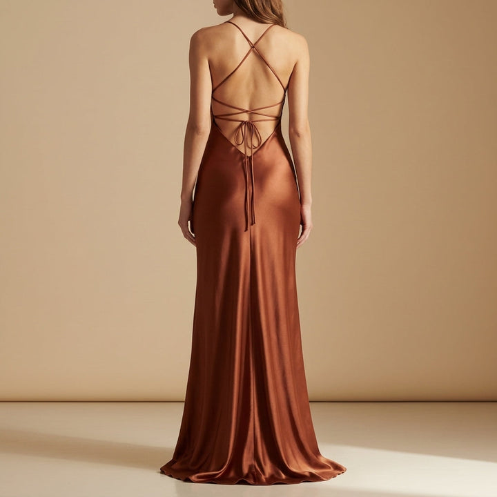 Robe de soirée satinée à bretelles spaghetti élégante pour femmes