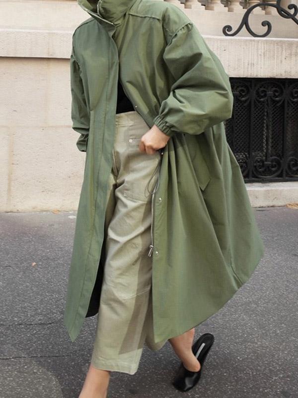 Vêtements d'extérieur longs amples à taille élastique de couleur unie
