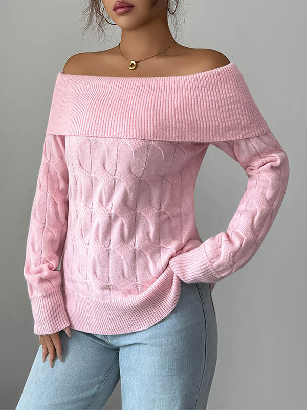 Pull à manches longues, à empiècements, à épaules dénudées, couleur unie