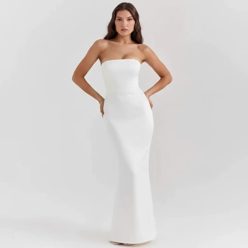 Sabrina | Robe Maxi Corset Sans Bretelles en Satin – Corset Satin Maxi 2026