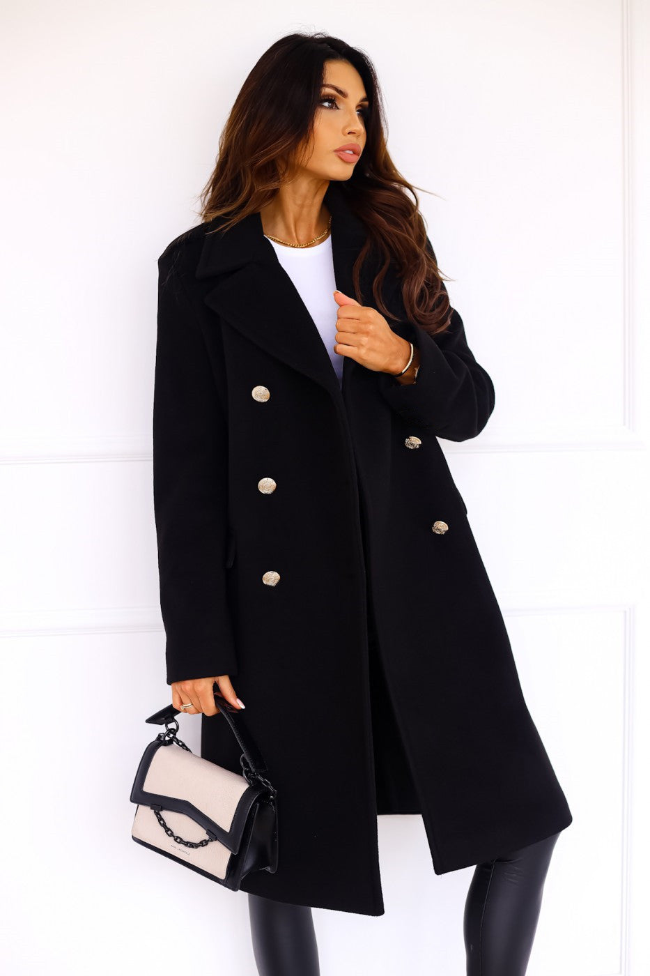 Manteau en laine à double rangée pour femmes