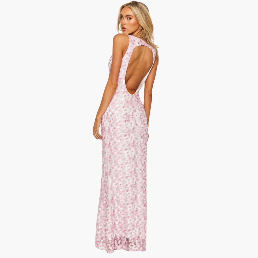 Robe maxi en dentelle - Style féminin avec décolleté en V et élégance