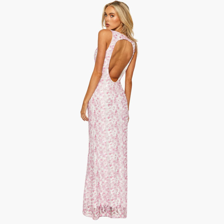 Robe maxi en dentelle - Style féminin avec décolleté en V et élégance