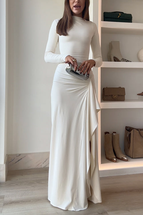 Carina - Robe maxi drapée à manches longues
