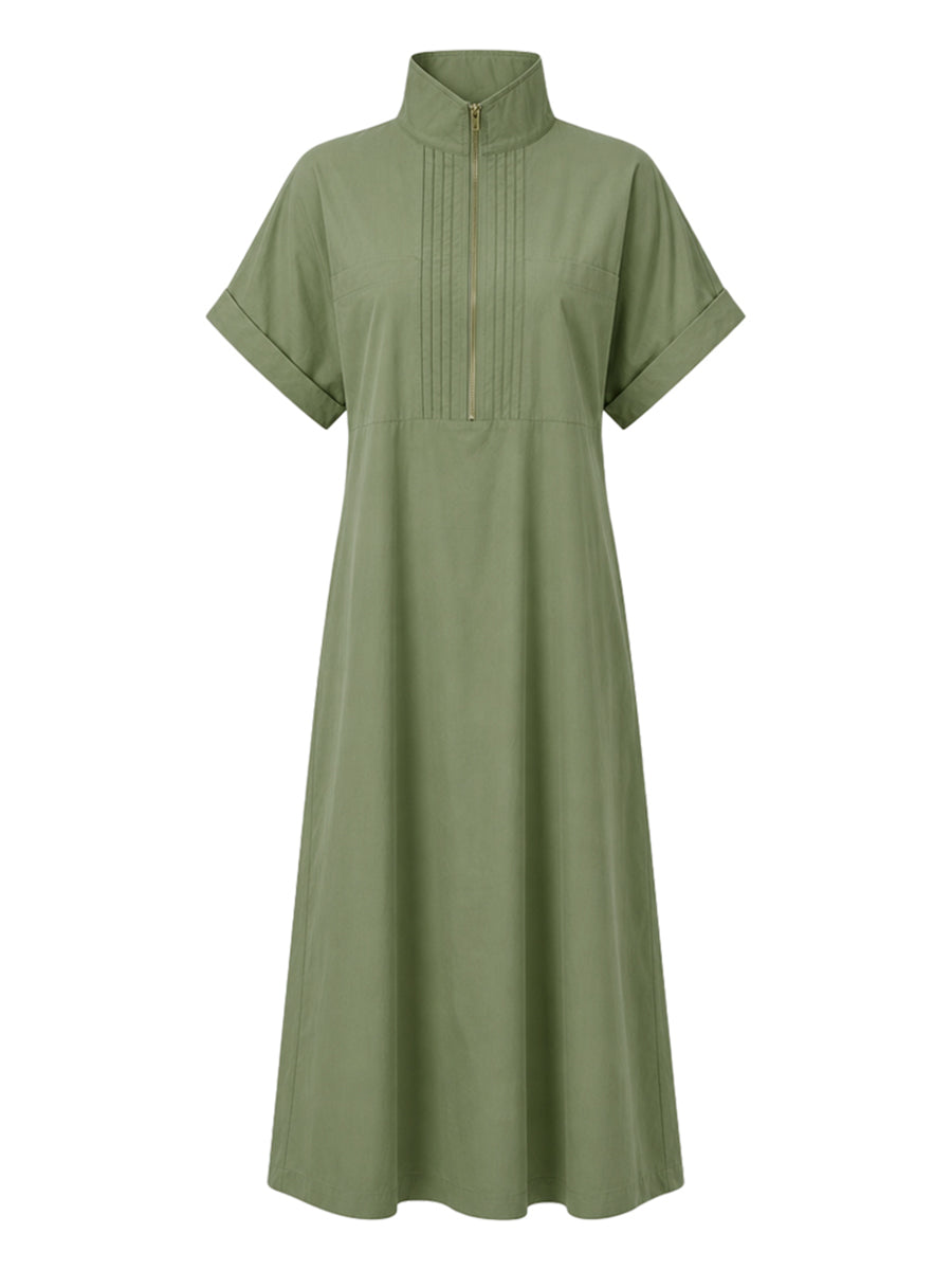 Robe longue à fermeture éclair, à poches, sans manches, taille haute, à col en V, couleur unie