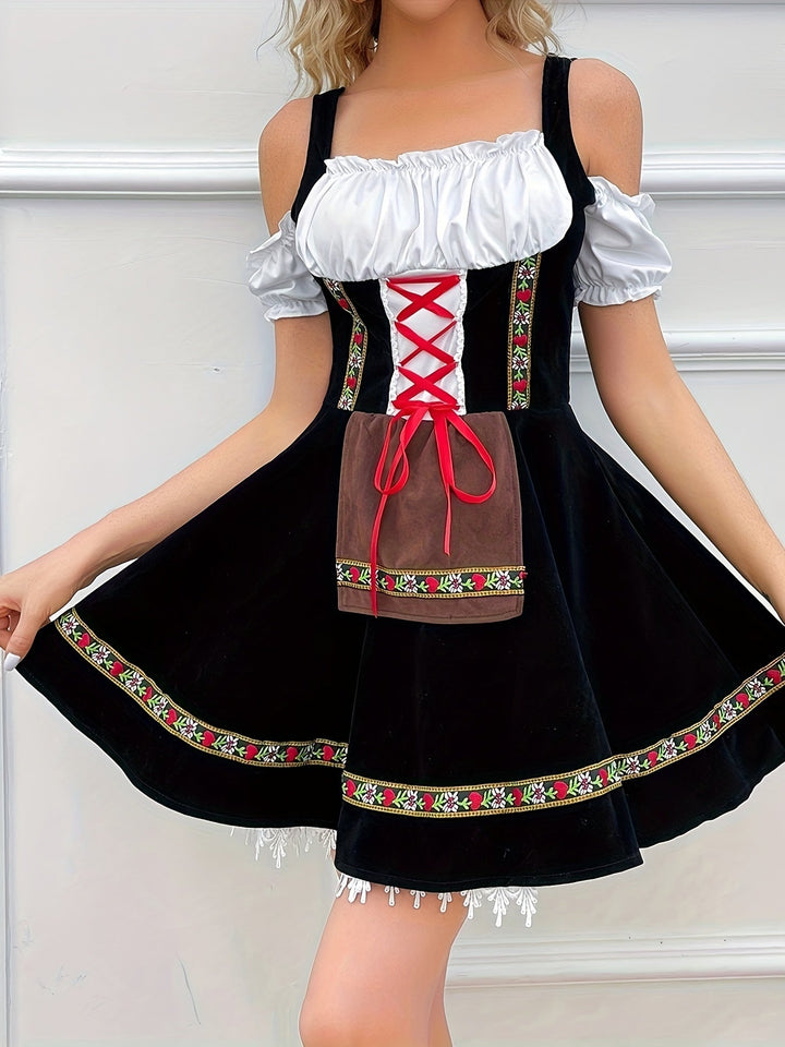 Robe Dirndl sans Épaules Noire pour Femmes Oktoberfest