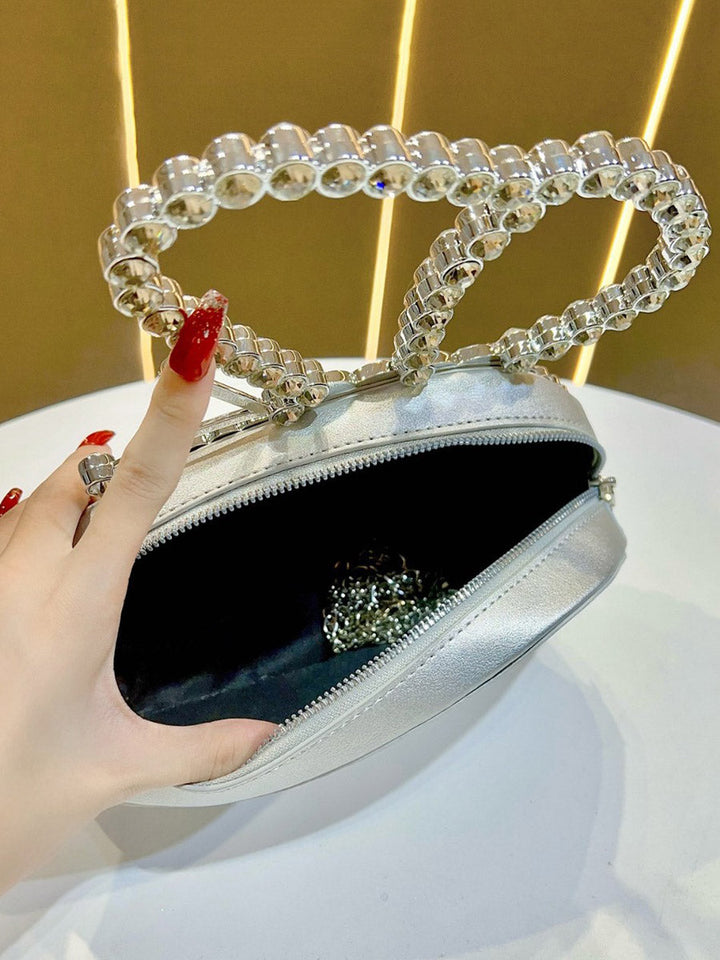 Irrégularité strass ornées d'un nœud Sacs de soirée à fermeture éclair brillants Pochettes Mini-sacs