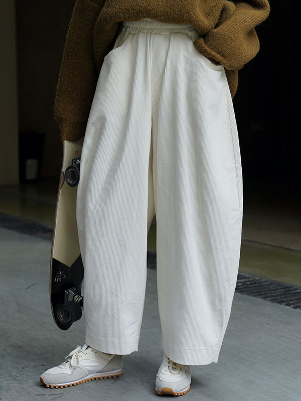 Pantalon ample vintage en velours côtelé, jambe large, couleur unie