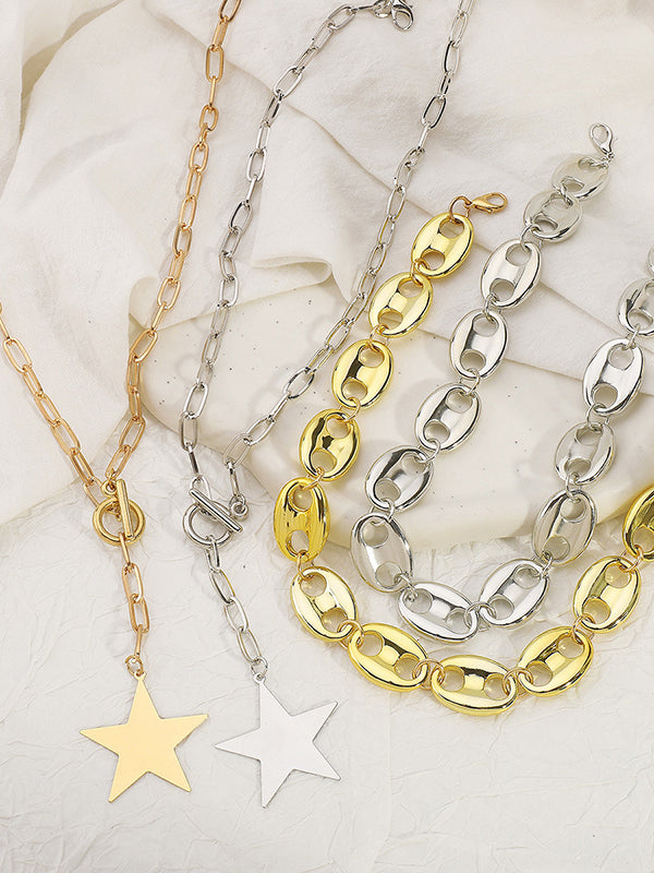 Collier géométrique à chaîne, à double rang, en forme d'étoile