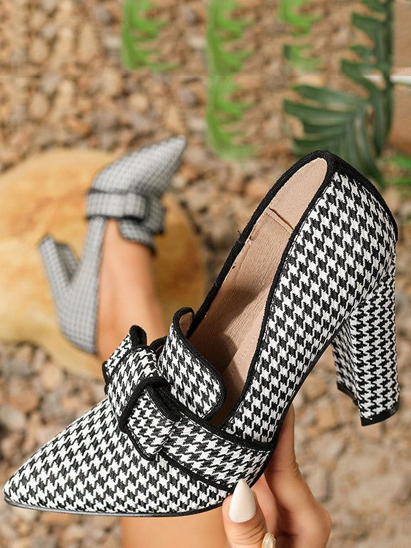 Escarpins à nœud, à motif pied-de-poule, à bout pointu, à empiècements