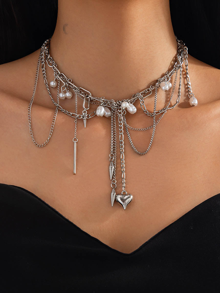 Collier géométrique à chaîne, à pompons