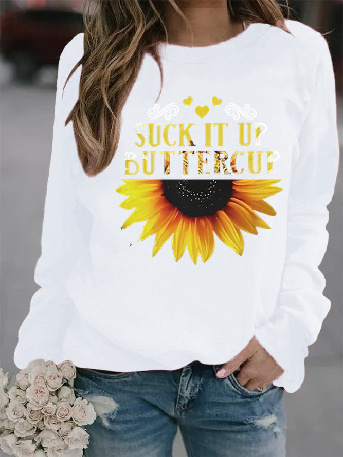 Sweatshirt pour femmes avec impression créative de tournesol et phrase motivante