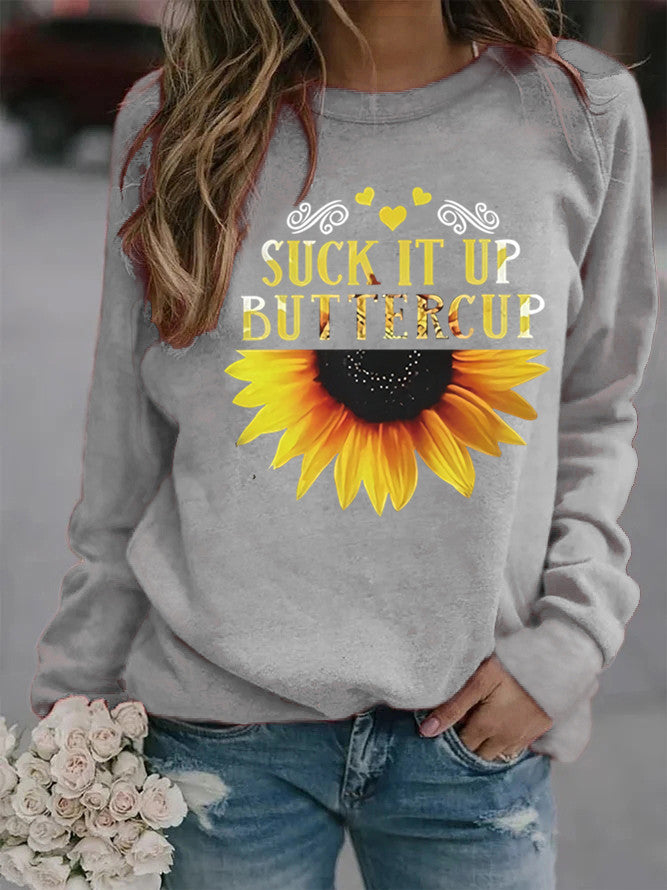 Sweatshirt pour femmes avec impression créative de tournesol et phrase motivante