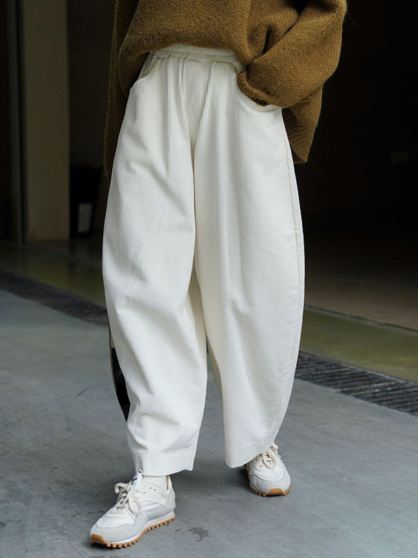 Pantalon ample vintage en velours côtelé, jambe large, couleur unie