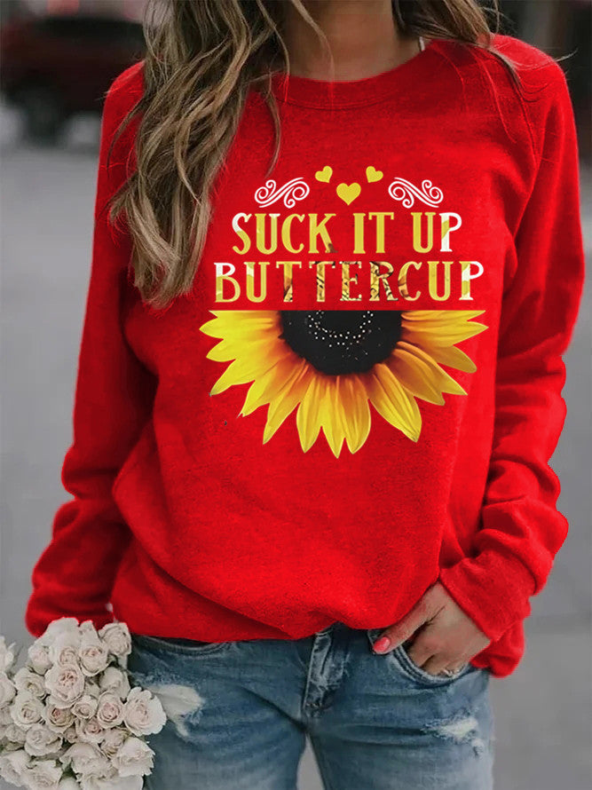 Sweatshirt pour femmes avec impression créative de tournesol et phrase motivante