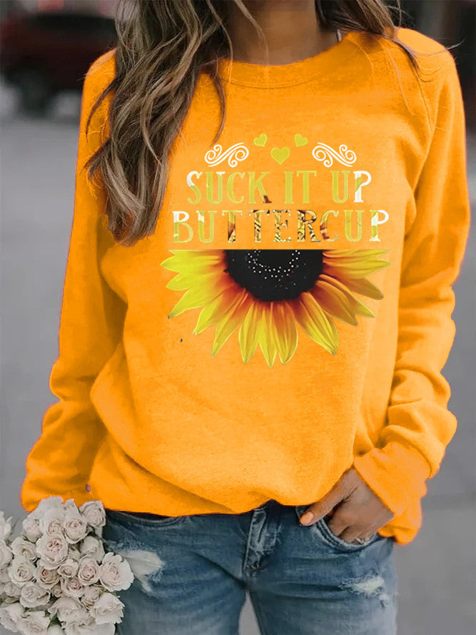 Sweatshirt pour femmes avec impression créative de tournesol et phrase motivante