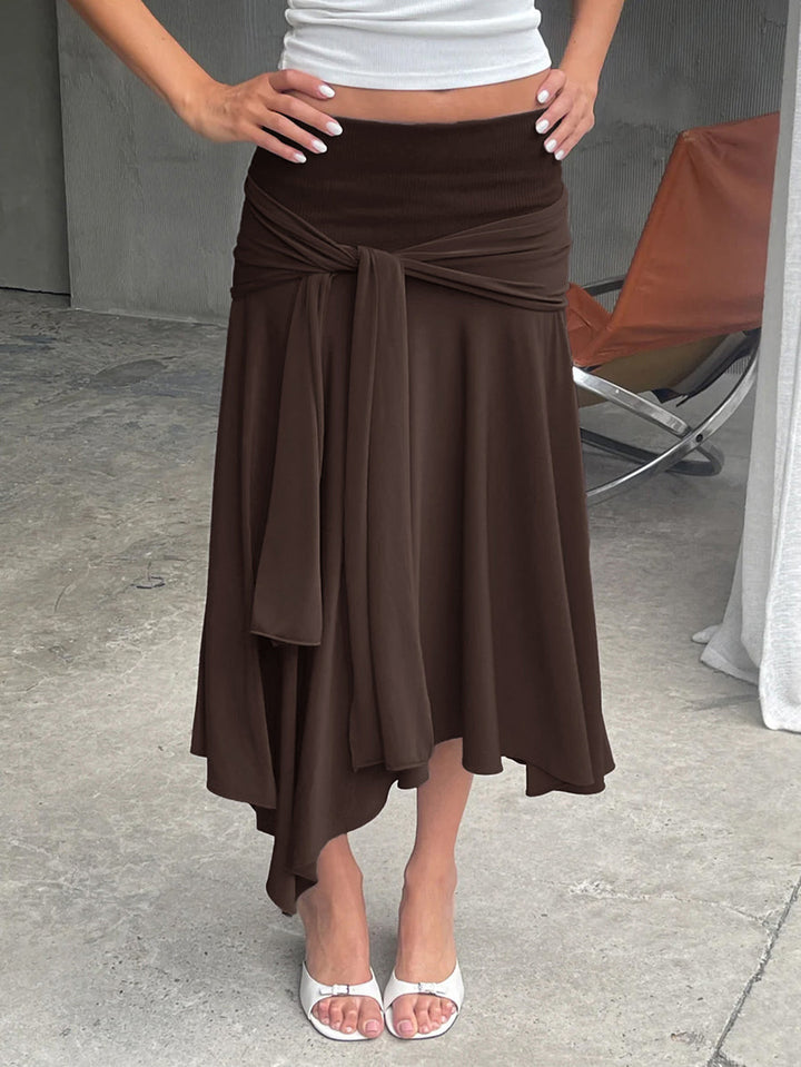 Jupe plissée à taille nouée, taille haute, couleur unie