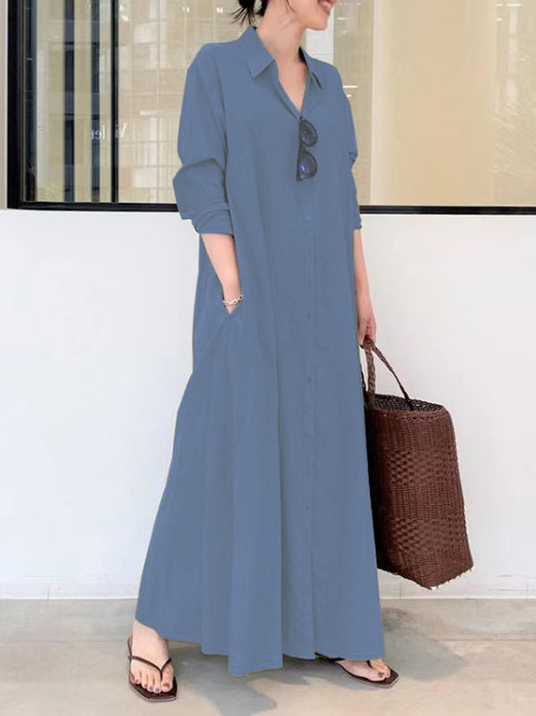Robe chemise à col revers, couleur unie