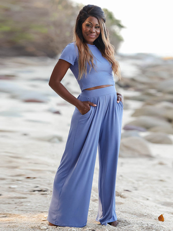Ensemble deux pièces simple couleur unie – t-shirt + pantalon