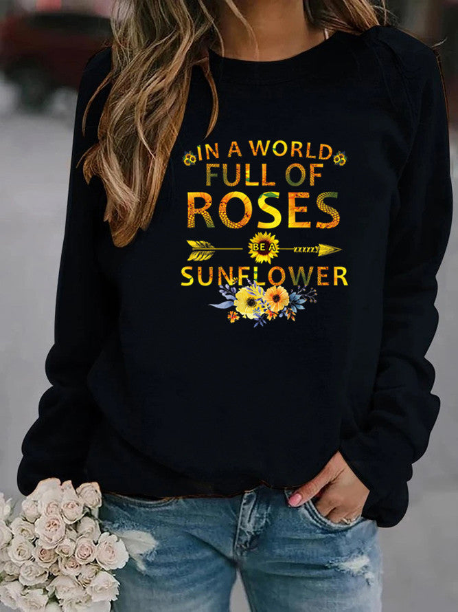 Sweat-shirt pour femmes avec motif inspirant et décoration florale