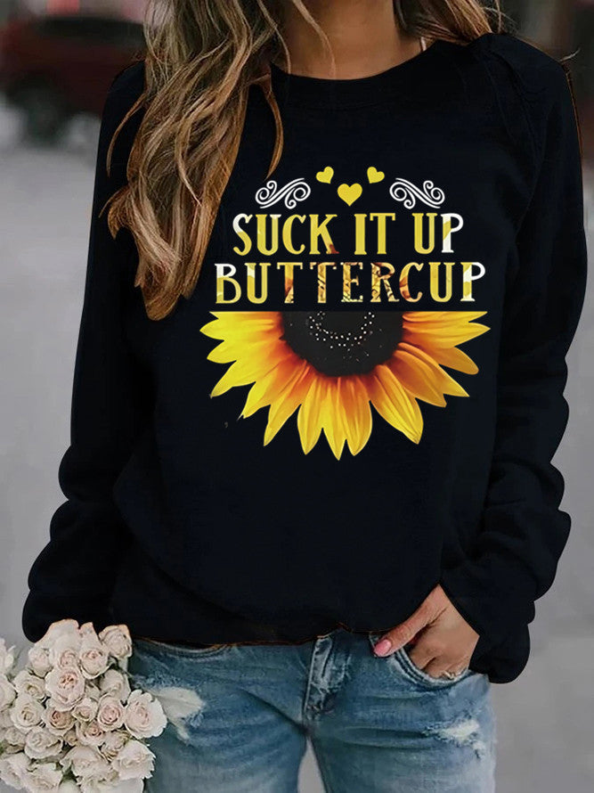 Sweatshirt pour femmes avec impression créative de tournesol et phrase motivante