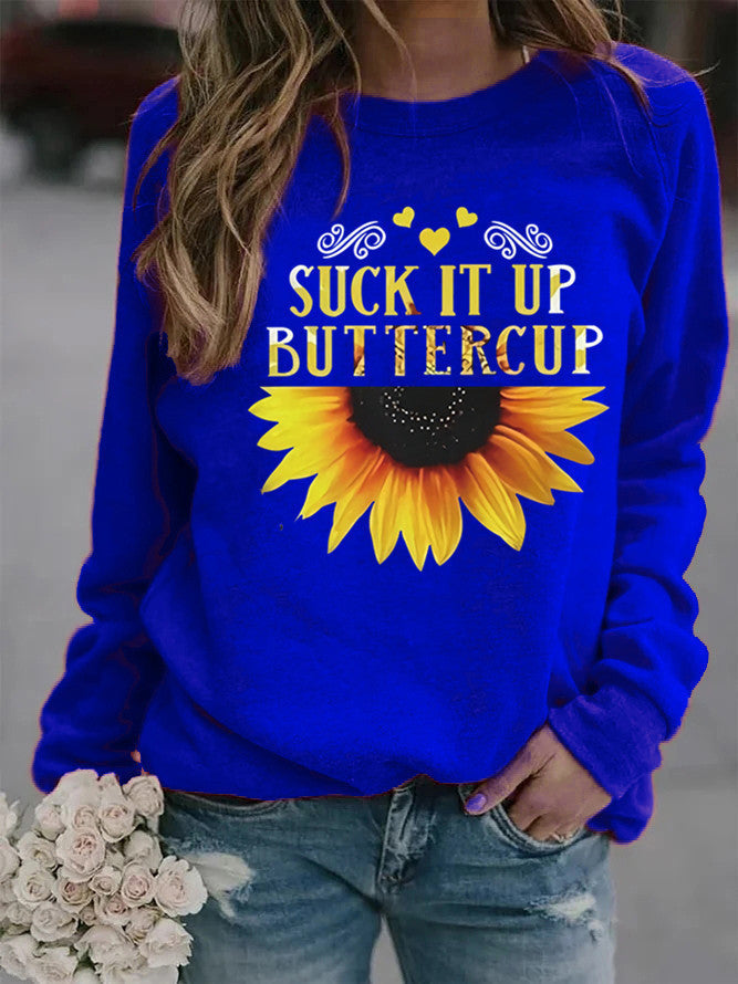 Sweatshirt pour femmes avec impression créative de tournesol et phrase motivante