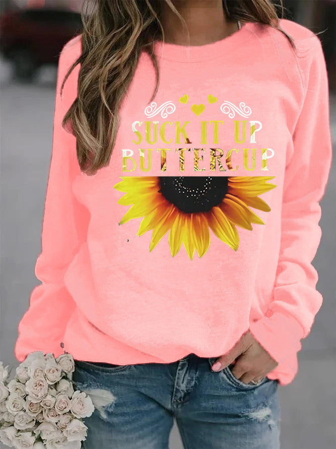 Sweatshirt pour femmes avec impression créative de tournesol et phrase motivante