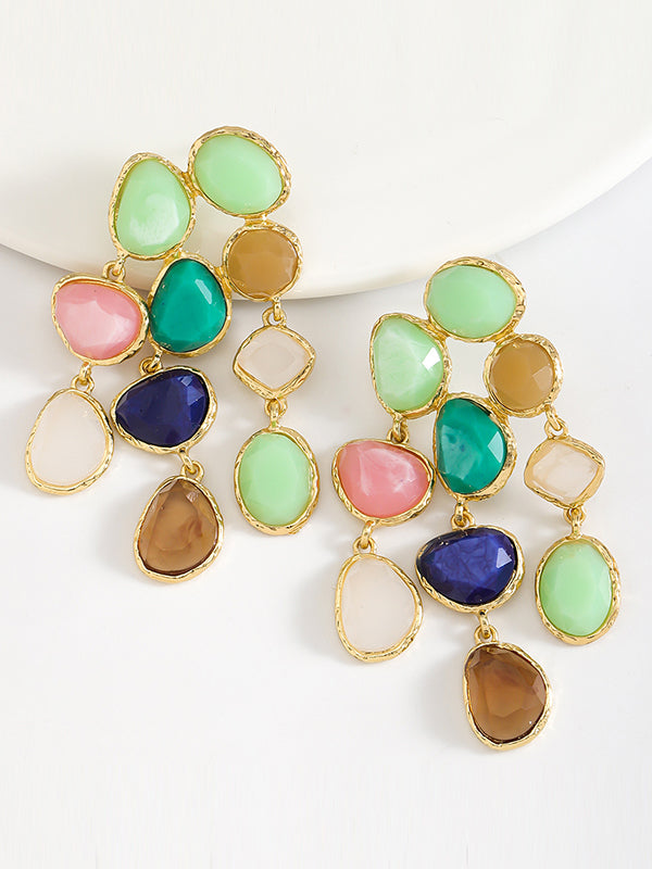 Boucles d'oreilles pendantes géométriques à pompons