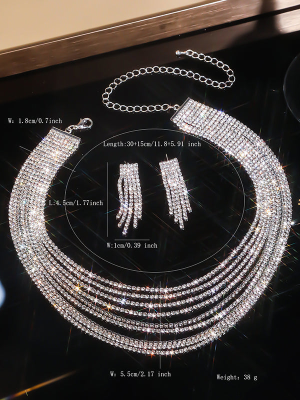 Parure boucles d'oreilles pendantes et collier superposée