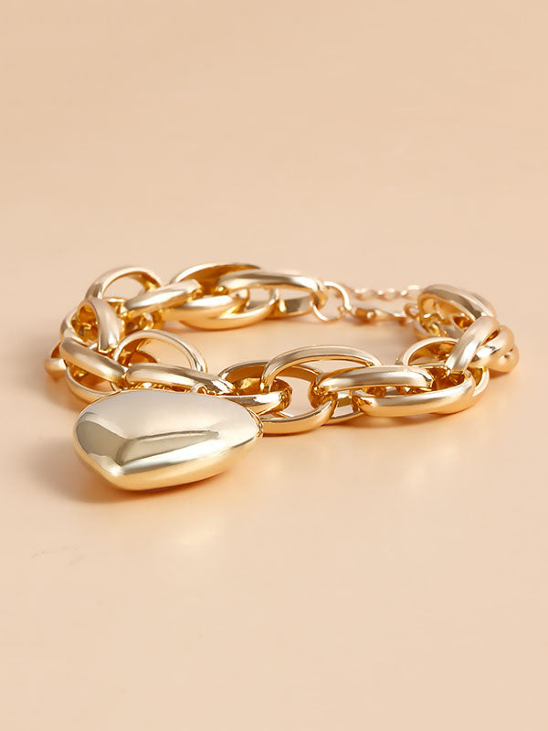 Bracelet normcore, à chaîne, en forme de cœur, couleur unie