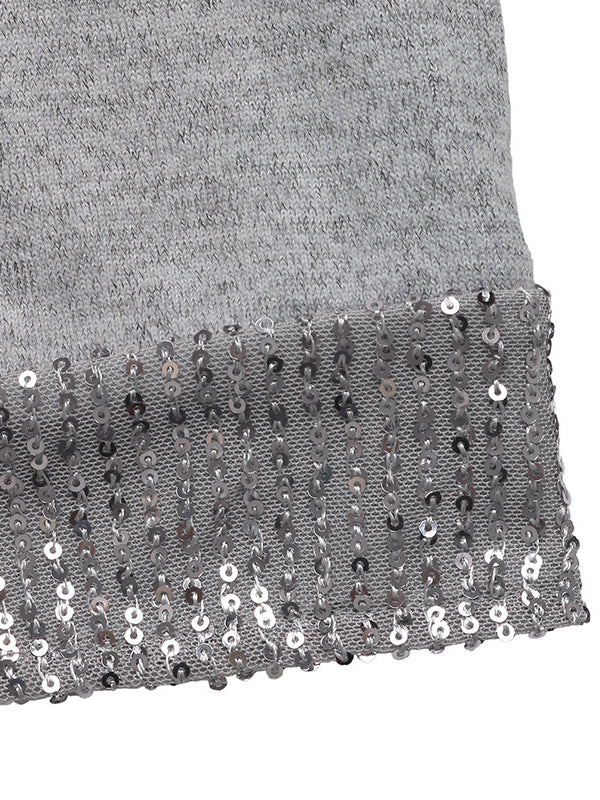 Robe courte moulante à manches longues, à sequins, à empiècements, à col rond