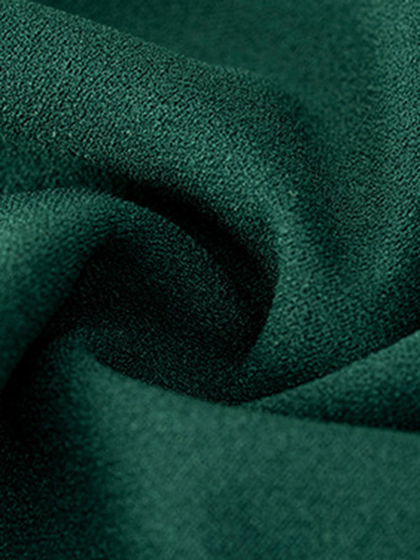 Robe courte ample plissée à manches bouffantes, à empiècements, à col rond, couleur unie