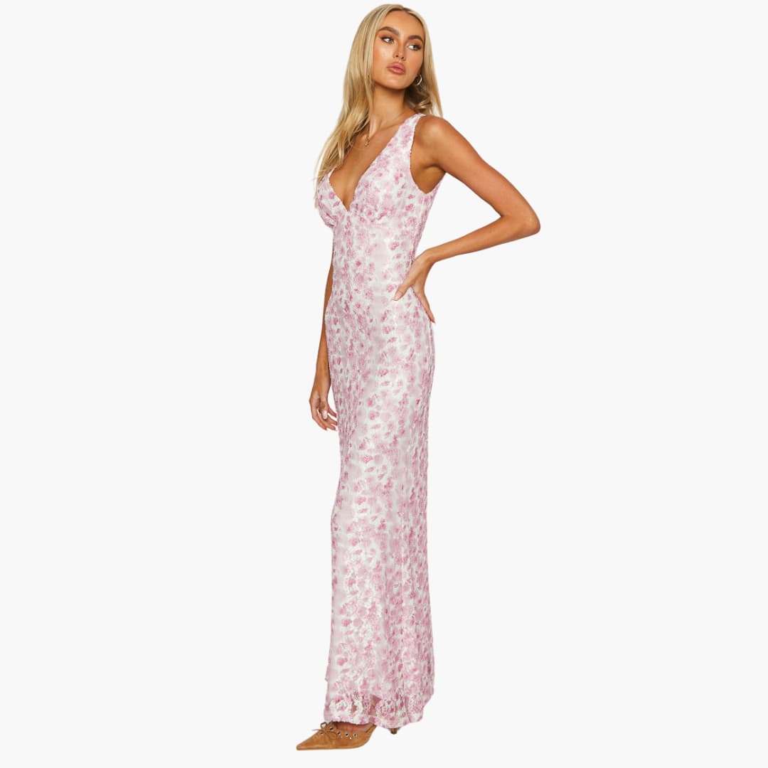 Robe maxi en dentelle - Style féminin avec décolleté en V et élégance