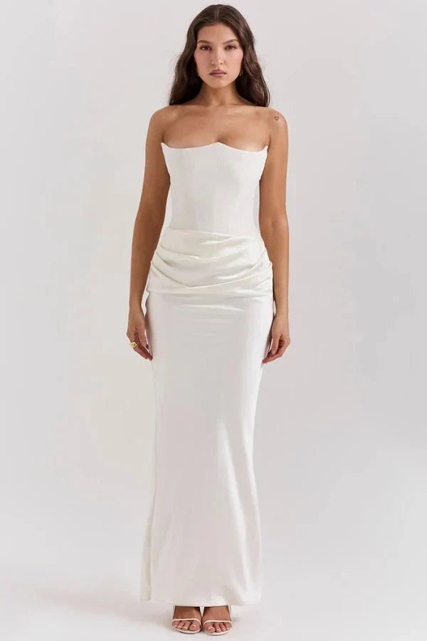 Sabrina | Robe Maxi Corset Sans Bretelles en Satin – Corset Satin Maxi 2026
