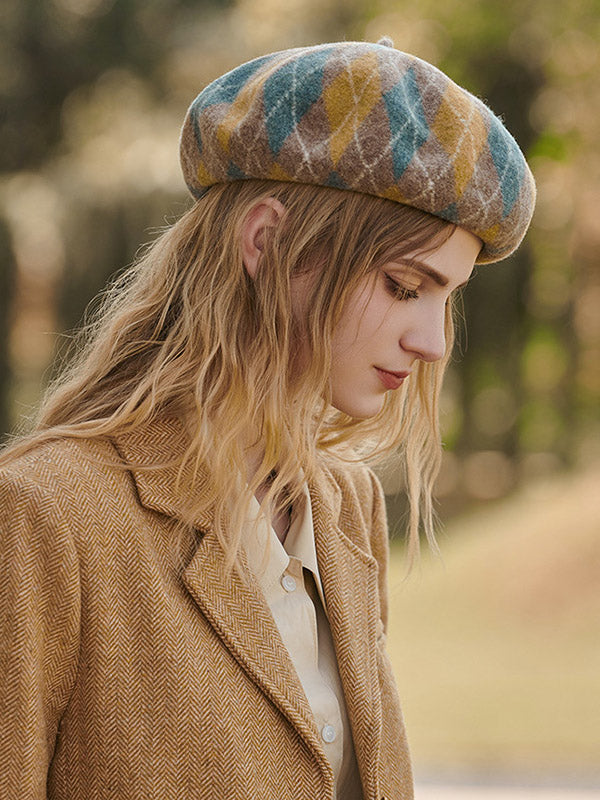 Béret vintage en laine, couleur contrastée