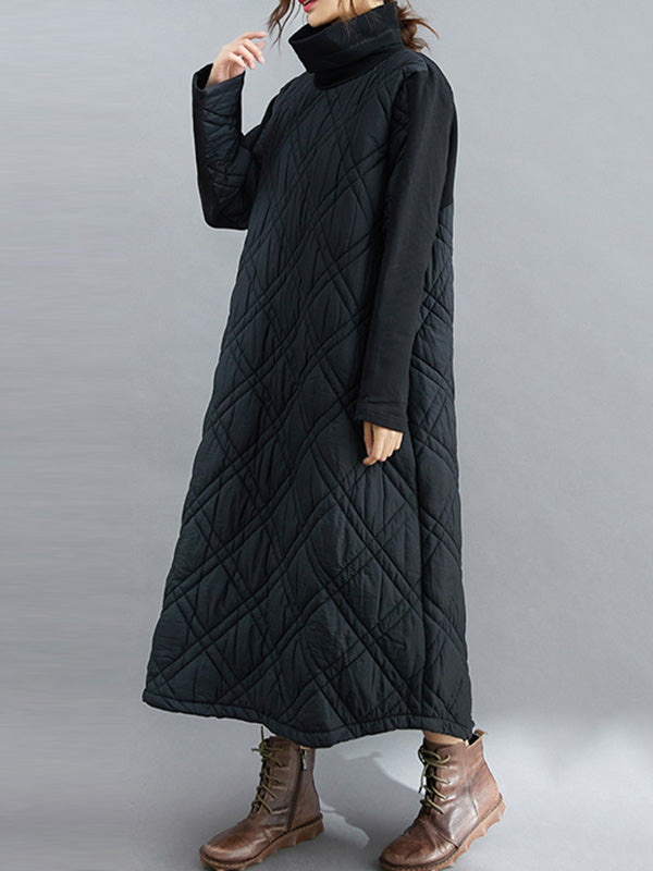 Robe mi-longue matelassée simple à col montant et ligne H