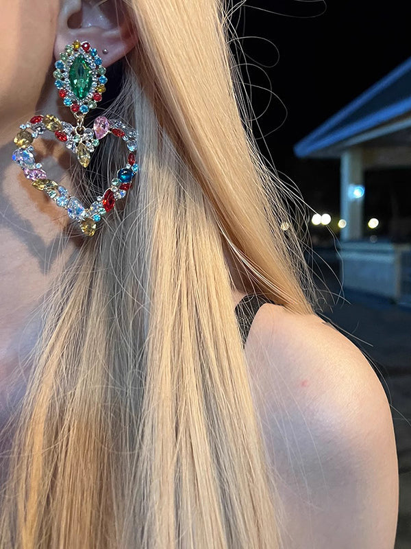 Boucles d'oreilles pendantes ajourées en forme de cœur, à empiècements