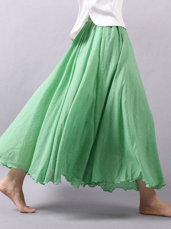 Jupes décontractées trapèze à taille élastique de couleur unie
