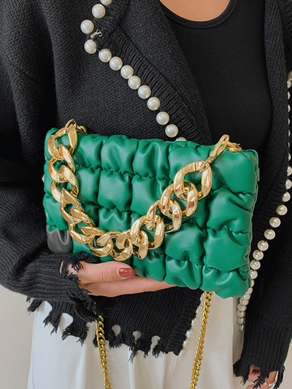 Sac bandoulière à chaîne, à carreaux, couleur unie