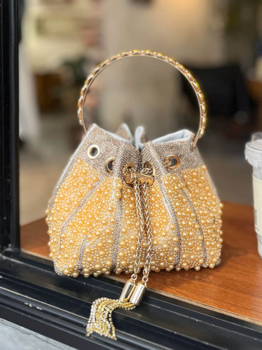 Sac à main ajouré géométrique à strass, à cordon de serrage