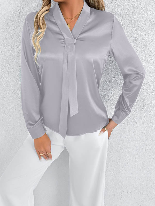 Chemisiers à manches longues amples, couleur unie, fente, col foulard