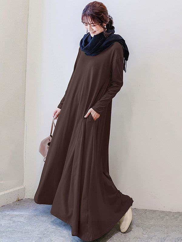 Robe décontractée ample à manches longues, simple, 6 couleurs, grande taille