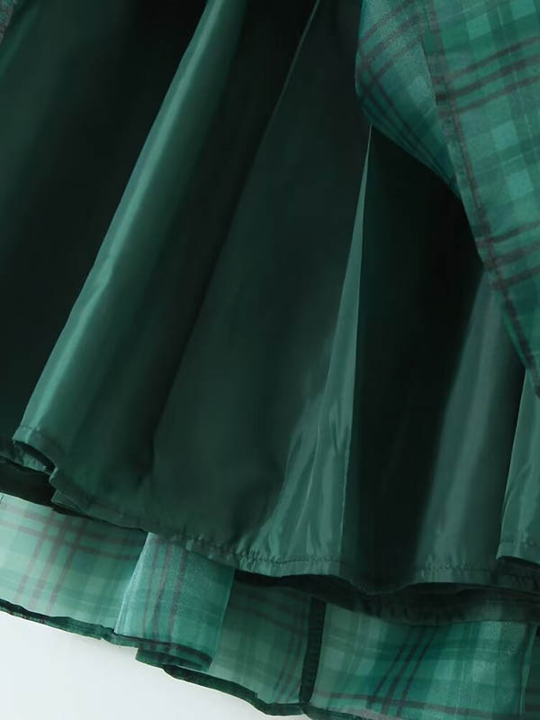 Robe courte plissée coupe trapèze, taille haute, à carreaux, à col carré