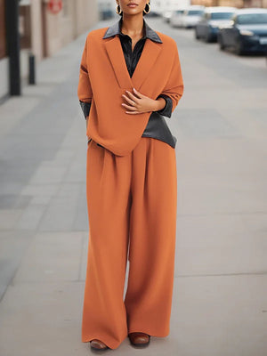 Pantalon plissé taille haute, à jambes larges, à taille élastique, couleur unie