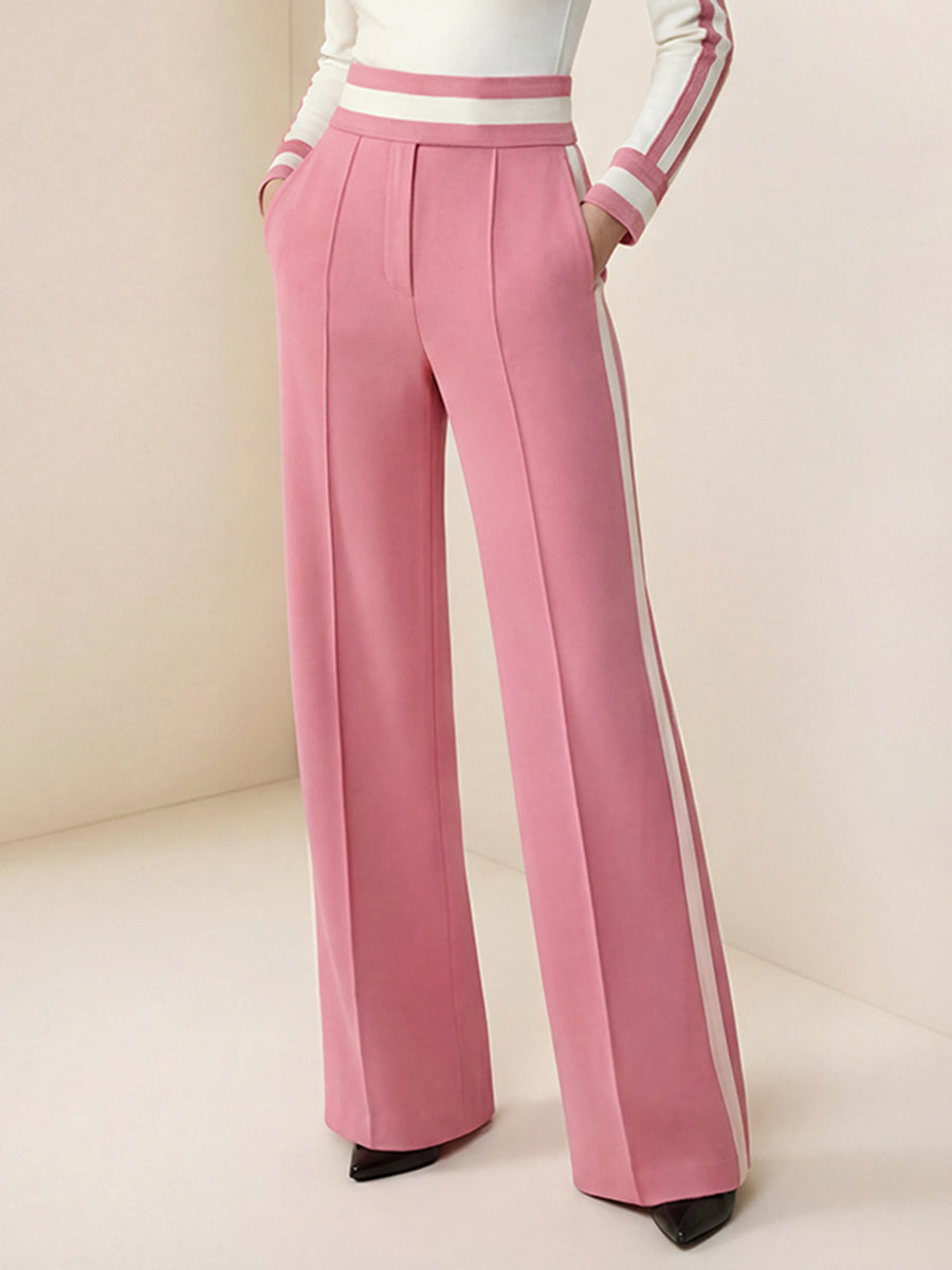 Pantalon ample rayé à jambes larges, à poches, à empiècements, couleur contrastée