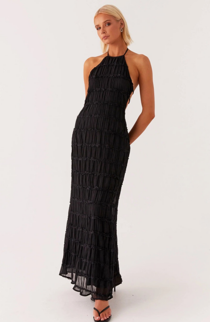 Caroline | Robe maxi à col halter texturé