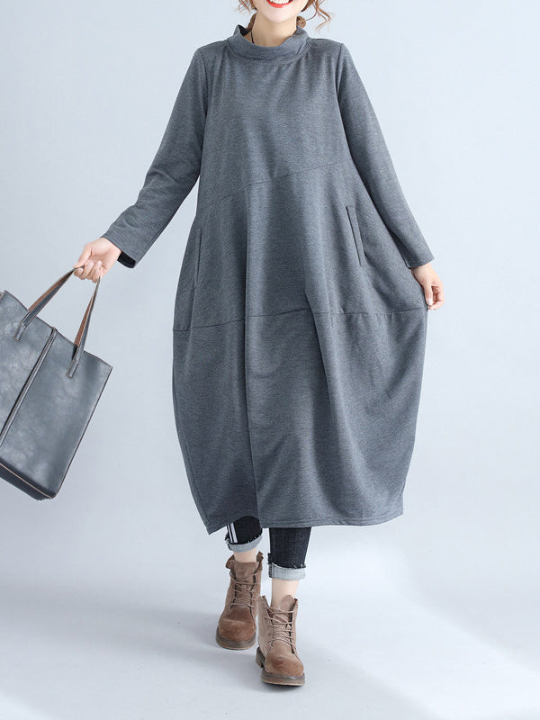 Robe mi-longue décontractée ample grande taille, à capuche, couleur unie