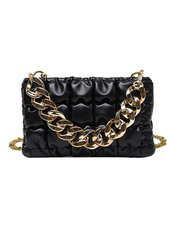 Sac bandoulière à chaîne, à carreaux, couleur unie